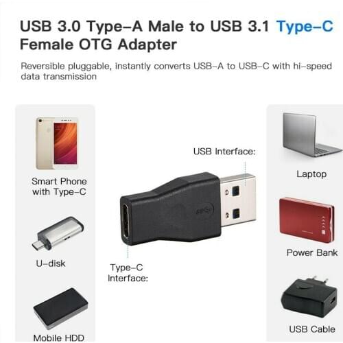 Type C to USB 3.0A Adapter Type-C Female to USB3.0 Male High Speed Connector for samsung xiaomi huawei Phone Hard Disk Connector