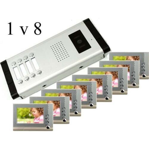 XinSILu New Arrival High Definition 7"Wired Video Door Phone Intercom System for Multiply Layer Apartment One Camera+ 8 Monitors