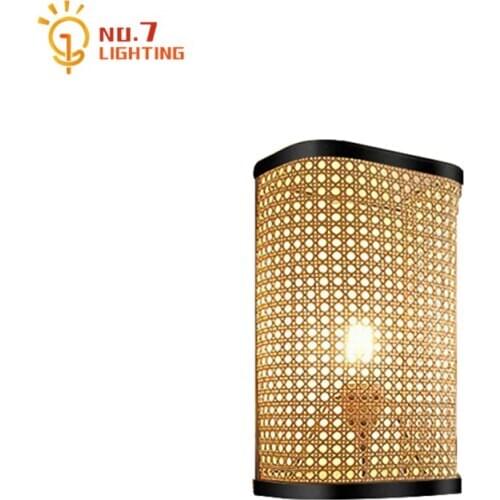 Japanese Designer Rattan Weaving Wall Lamp Simple Individual Wall Mounted Home Decor Study Bedroom Bedside Aisle Stair Tatami