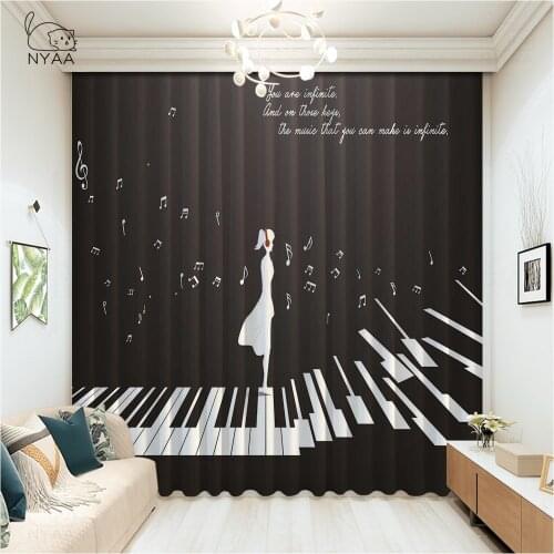 Trendy Musical With Guitars Curtain Sallon Living Room Short Kitchen Curtains Cartoon Decoration Window Curtains Micro Shading