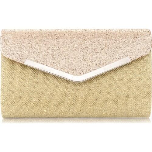 Womens Evening Clutch, Glittering Shininig Envelope Clutches Purse, Handbag for Wedding Parties and Cocktail Prom Gold