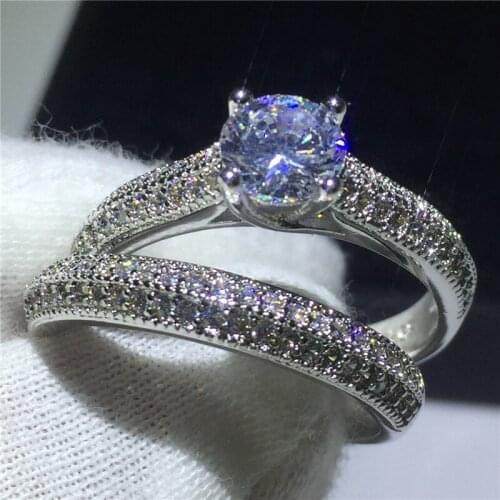 Classic Genuine Stone 5A Zircon stone 925 Sterling Silver Women Engagement Wedding Band Ring Set Sz 4-12 Gift