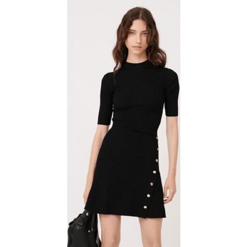 M family autumn and winter 2020 new elegant temperament round neck rivet rib knitted dress womens mfpro01428