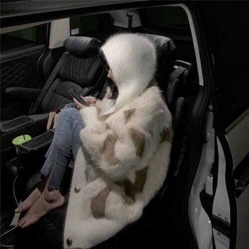 Winter Women High Quality Faux Rabbit Fur Coat Luxury Coats Loose Hooded OverCoat Thick Warm Plus Size Female Plush Jacket X163