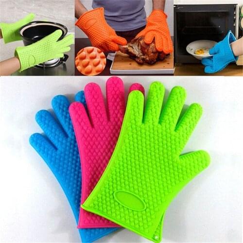 1 Pair Thicken Silicone Gloves Microwave Oven Mitts High Temperature Baking BBQ Gadget Kitchen Accessories