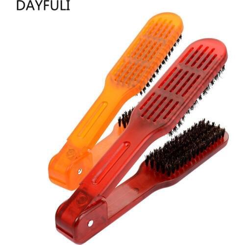 1PC Hair Hairdressing Double Sided Brush Clamp Salon Style Hairdressing Bristle Hair Straightening Comb