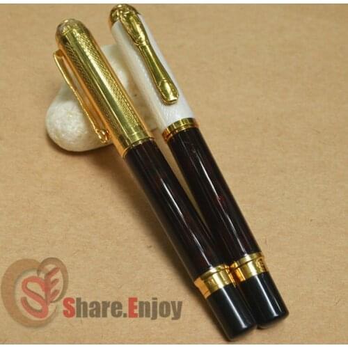 2 PCS DIKAWEN 821 WINE MARBLE WHITE VS GOLDEN CAP ROLLER BALL PEN FREE SHIPING