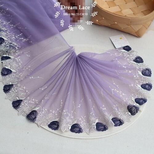 2yards/lot 25cm wide Embroidered Tulle Lace trim mesh lace trim~purple~lovely