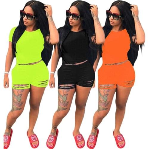 2020 New Women Sets Summer Tracksuits Hole T-Shirts+Shorts Suit Two Piece Set Club Party Sportswear Street 2 Pcs Outfits GL733