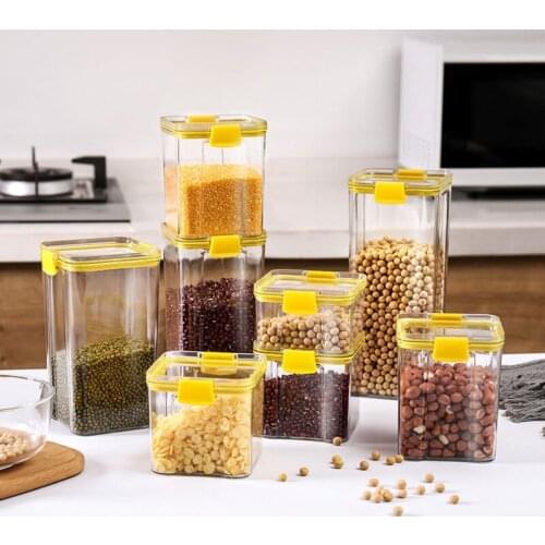 2021 New Transparent Sealed Storage Box Kitchen Food Grain Containers Square Sealed Jar Nut Snack Storage Tank Airtight Pantry
