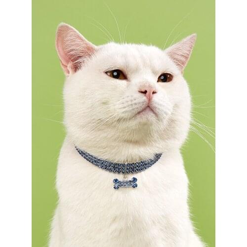 3 Rows Rhinestones Necklace Pet Cat Dog Collar Bling Rhinestone Bone Jewelry Party Wedding Accessories