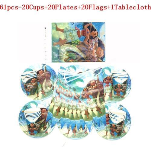 Disney Party Supplies 61/31Pcs Disney Moana Maui Kids Tableware Boy Girl Birthday Plate Cup Flag Tablecover Decorations Supply