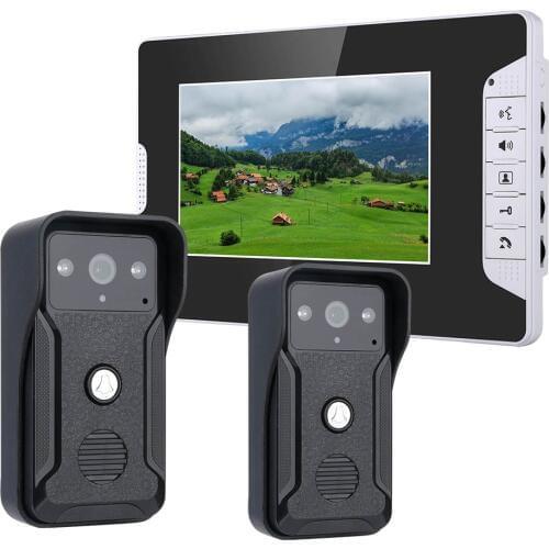 7 Inch Video Door Phone Doorbell Intercom Kit 2-camera 1-monitor Night Vision with 700TVL Camera