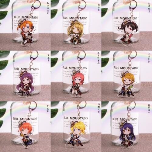 9pcs/lot Anime lovelive Acrylic keychain keyring Double Layer Keychain Interlayer pendant toy gift