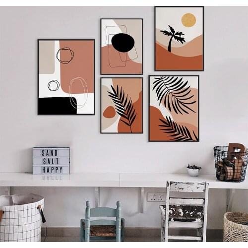 Abstract Single Line Boho Art Leaves Painting Back Minimalist Wall Art Canvas Poster Print Nordic Picture Home Decor