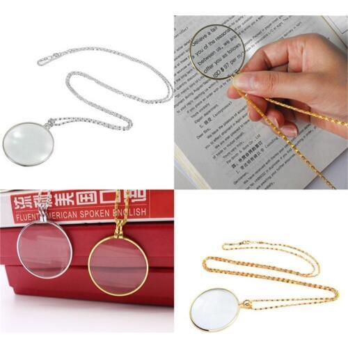 Decorative Necklace 5x Magnifier Magnifying Glass Pendant Gold Silver Plated Chain Necklace Handy Handheld Magnifier