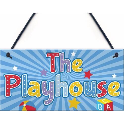Meijiafei Childs Playhouse Hanging Plaque Gift For Daughter Son Kids Room Playroom Bedroom Girls Boys Door Wall Sign 10" X 5"