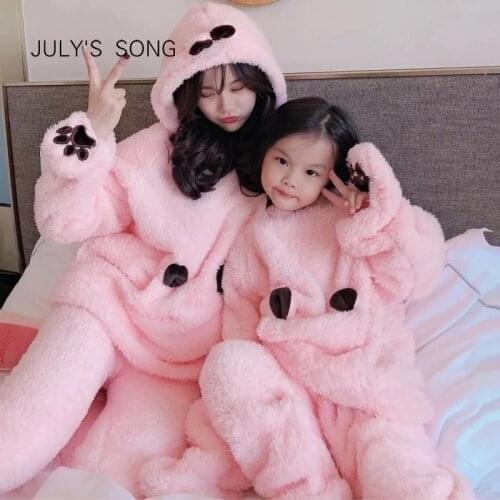 JULYS SONG Flannel Cartoon Women Pajamas Set Autumn Winter Thick Warm Boy Coral Fleece Parent-child Sleepwear Homewear