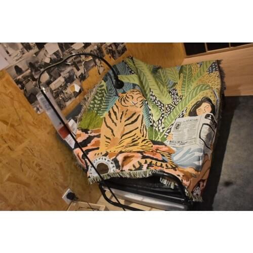 Nordic Creative Tapestries Large Area Rectangle Tassel Tiger Pattern Functional Sofa Cover Bed Sheet Picnic Blanket Sea Shawls