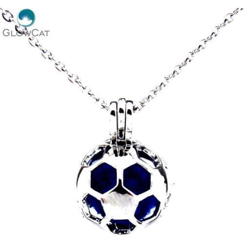 K195 Silver Alloy Beads Cage 21mm Sports Round Football Stainless Steel Necklace Aroma Essential Oil Diffuser Locket