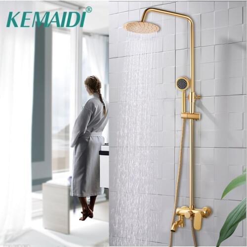KEMAIDI Brush Gold Bathroom Shower Faucet Rain Shower Faucet Bathtub Mixer With Hand Shower Bath Shower Water Mixer shower taps
