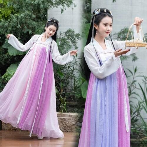 Chinese dress womens 6m big swing super Chiffon fairy elegant two piece chest to chest Ru skirt spring and summer