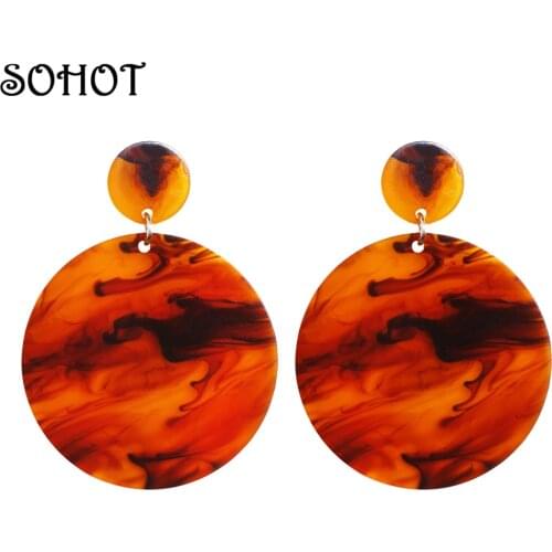 SOHOT Classic Double Round Acetic Acid Women Acrylic Drop Earrings Vintage Resin Marble Texture Jewelry For Thanksgiving Days