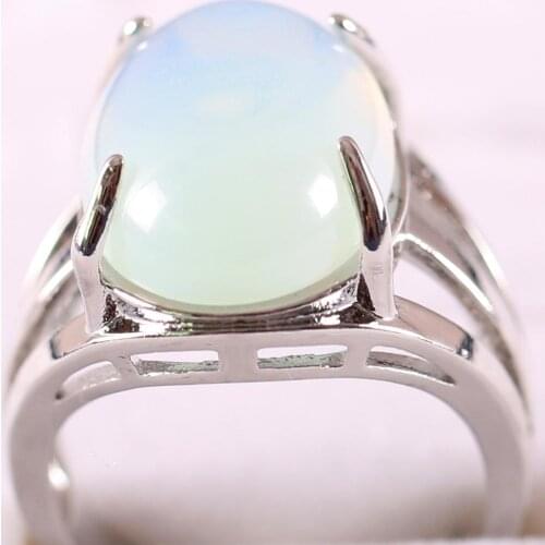 1Pcs Ring Jewelry For Women Gift Natural Oval Cabochon CAB Bead White Opal Stone Adjustable Finger Ring K189