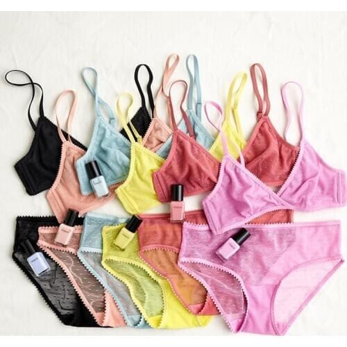 Sexy Bra Femmes G String Thong Set Women See Through Bra Sets Wireless Sex Bralette Ladies Lace Lingerie Intimates Underwear