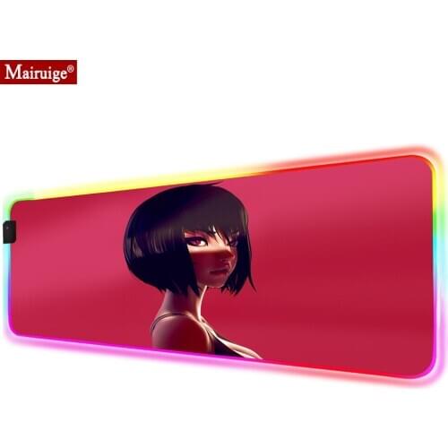 Ghost In The Shell Anime Big Boobs Red Large LED Mousepad RGB Glow Geme Mouse Pad 90x40cm Gamer Desk Mat for Laptop Table Pads