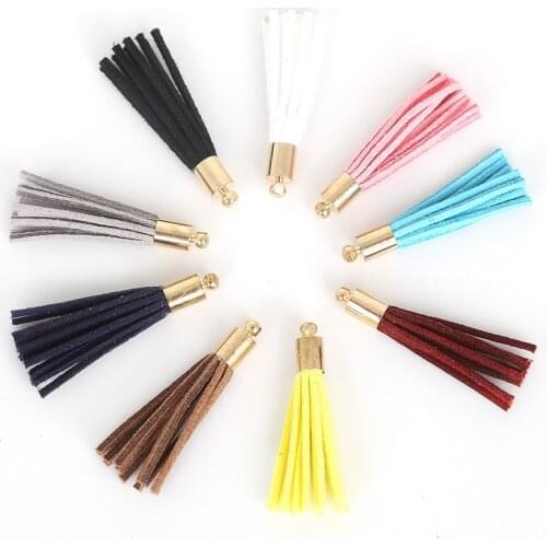 Multi Color Suede Tassel For Keychain Cellphone Jewelry Charms Pendants Earring Leather Tassels Gold Caps Straps 35mm