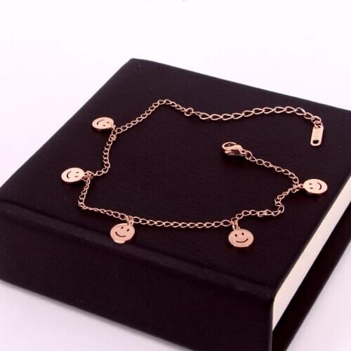 Fashion Cool Five Facial Expression Bag Smiley Face Rose Gold Anklet Cute Cartoon Expression Girl Foot Accessories