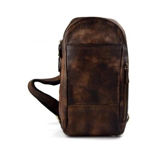 Mens waist leather shoulder bag hobo bag travel back dark brown