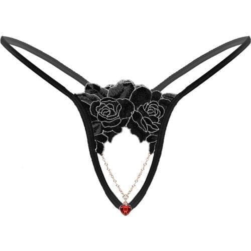 Mens Lingerie Rhinestone Metal Chain Pendant Embroidered Thongs Low Waist Sissy Briefs Underpants Crotchless T-back Underwear