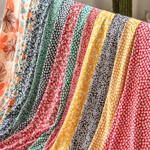 Soft Floral Printed Viscose Fabric Rayon Cotton Fabric for Spring Summer Dress,Black,Green,Blue,Red,Yellow,by the meter