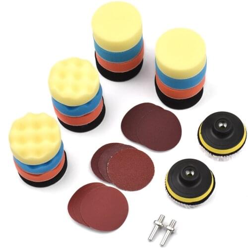 31Pcs Polishing Pads Kit 3 Inches Drill Buffer Attachment with Sanding Papers Sanding Waxing for Automobiles Yachts