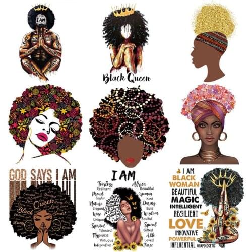 African Girl Clothes Badge Patches Heat Transfer Sweatshirts Tops Heat Press Vinyl DIY Washable Heat Patch Black CQ