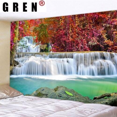 GREN Tapestry Wall Hanging Forest Waterfall Digital Printed Wall Covering Rugs Background Cloth Beach Mat Blanket Home Decor
