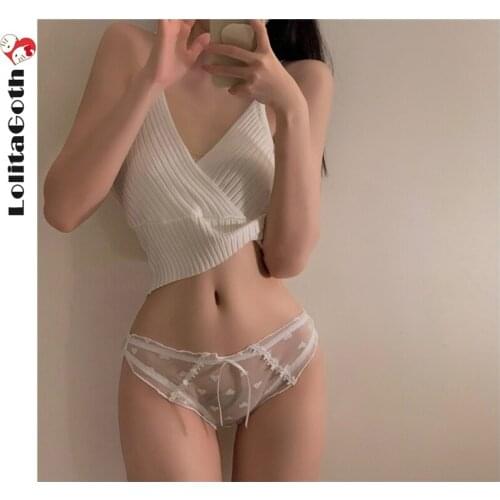 LolitaGoth Japanese Love Underwear Panties Mesh Lace Underwear Women Pure Desire Sexy Comfortable Cotton Crotch Briefs Women