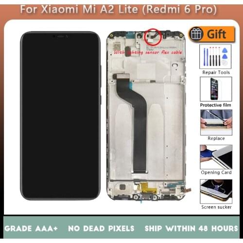 For Xiaomi Mi A2 Lite (Redmi 6 Pro) Original LCD screen assembly with front case Black With lighting sensor flex cable