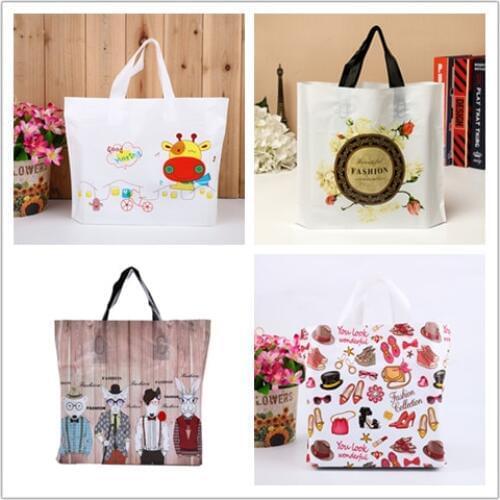 50pcs Plastic Pouch Thick Large fashion Party Wedding gift bags with handles Clothing Cosmetic Shopping Packaging Bag Wholesale