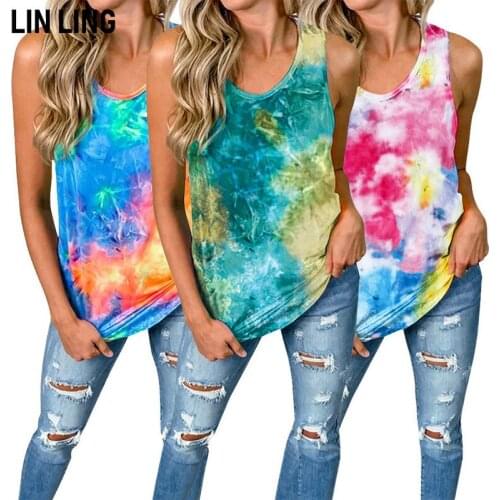 LINLING Street Trendsetter Geometric Cube Print O-neck Shirt Long Sleeve Retro Loose T-shirt Sleeveless tie-dye kinks