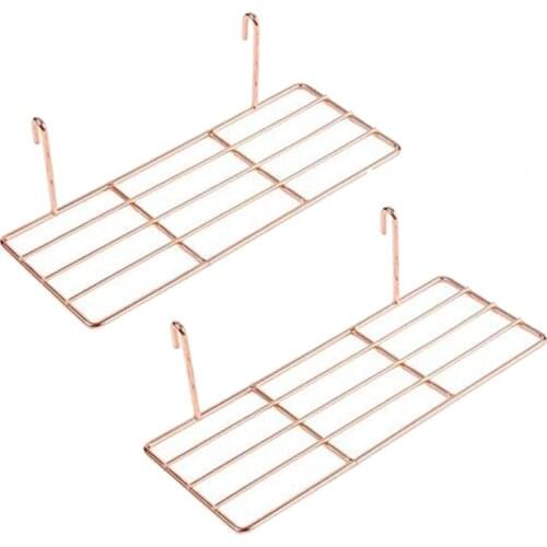 Wall Grid Panel Display Shelf with Hook,Straight Shelf for Wall Organizer for Home Supplies (2 Pcs,Rose Gold )