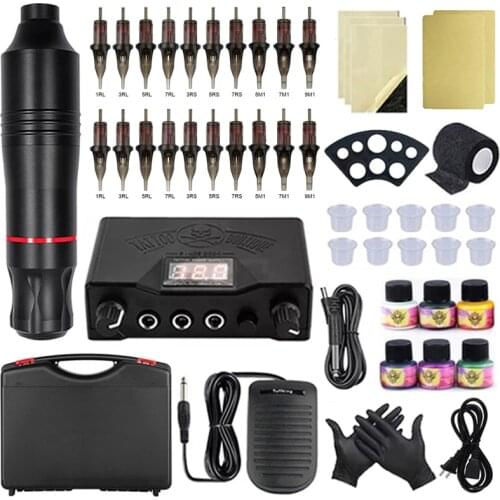 Tattoo Kit Professional Rotary Pen Tattoo Machine Kit with Cartridges Needles Permanent Makeup Machine Tattoo Set for Body Art