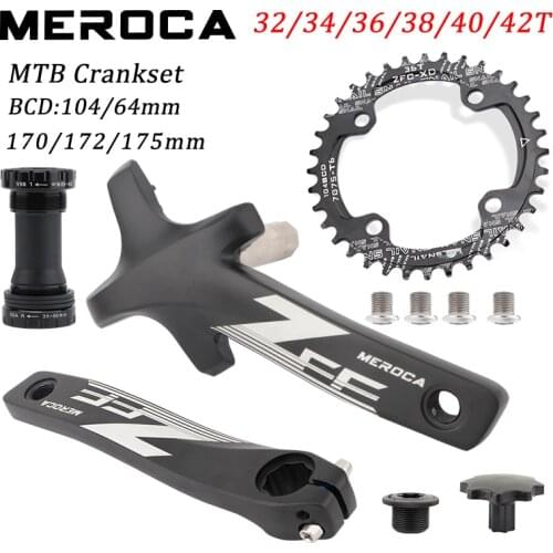 MEROCA mountain bike crankset 104BCD 170/172/175mm crank 32/34/36/38/40/42T sprocket with bottom support MTB bicycle crank