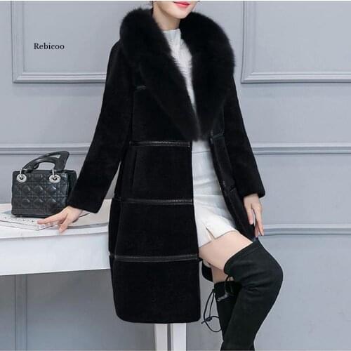 Winter Faux Fur Coat Women Thick Long Sleeve Jacket Fashion Women Fake Fox Fur Collar Outerwear Women Warm Faux Fur Coat