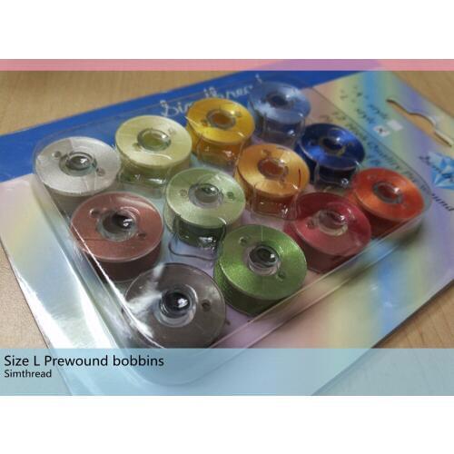 Simthread New size L 12 PREWOUND BOBBINS MACHINE EMBROIDERY Thread for PFAFF, Husqvarna, Viking sewing machines