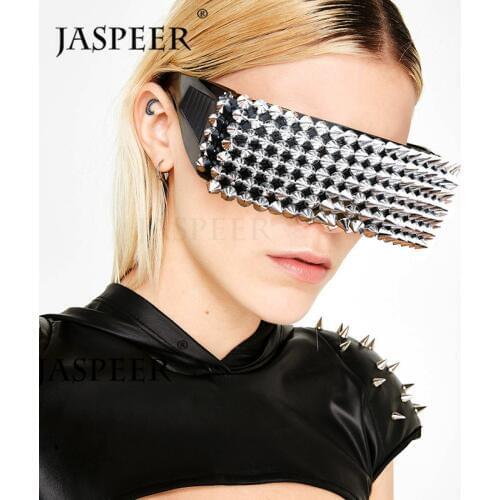 JASPEER Vintage Rivet Mask Sunglasses Women Oversized Windproof Glasses Men One Piece Big Frame Punk Goggles Sun Glasses Eyewear