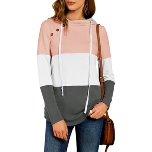 Umeko Stitching Color Sweatshirt Multicolor Womens Fashion Color Stitching Lace-up Sweatshirt Women Loose Casual Top Plus Size