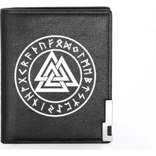 High Quality Vintage Viking Logo Printing Leather Wallet Credit Card Holder Short Purse